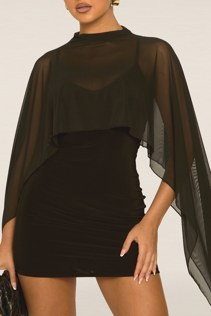 Rebellious - Black Cape Detail Mini Dress