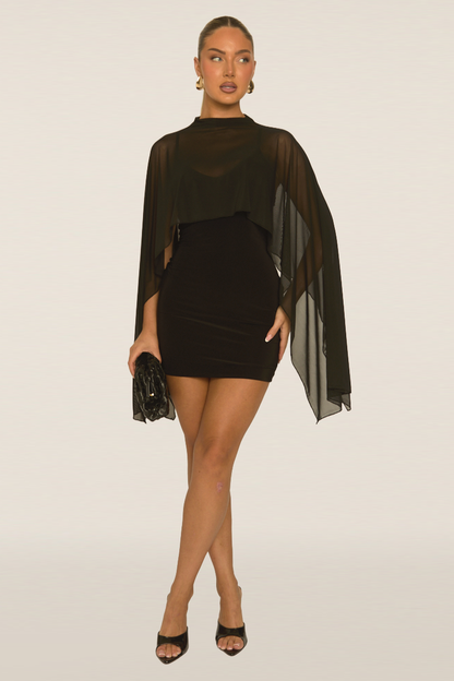 Rebellious - Black Cape Detail Mini Dress
