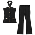 Bachina – Ensemble gilet et pantalon long unicolore, coupe bureau