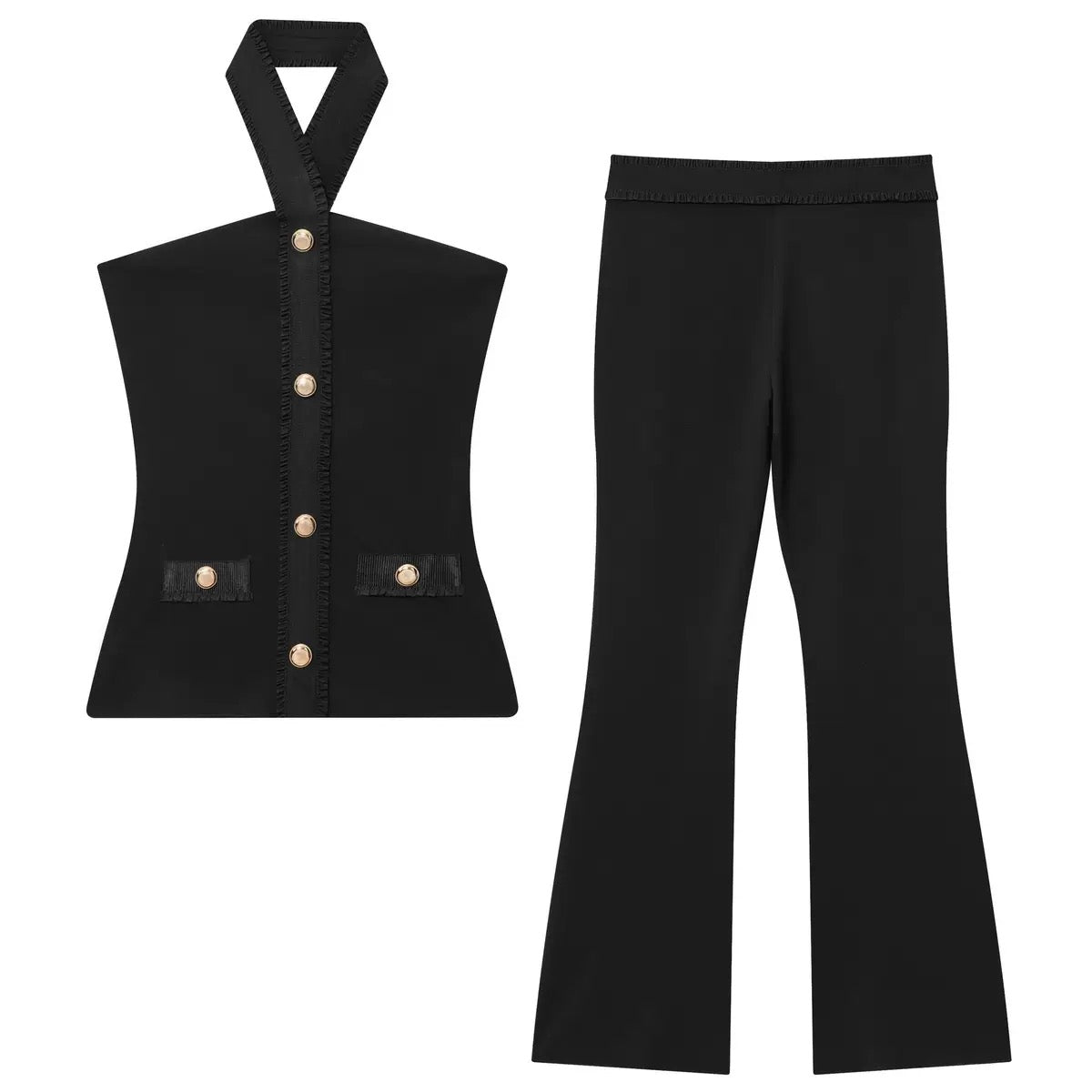Bachina – Ensemble gilet et pantalon long unicolore, coupe bureau
