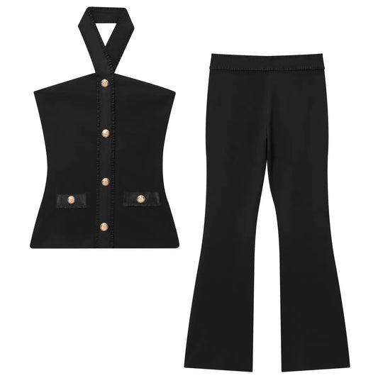 Bachina – Ensemble gilet et pantalon long unicolore, coupe bureau