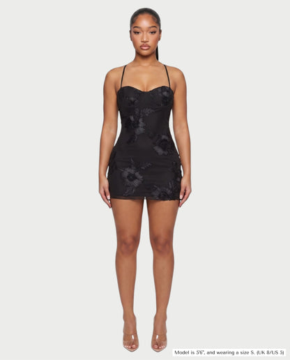 LYSENNE Floral Lace-Up Back Mini Dress