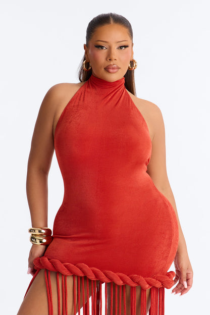 SupNova - Summer Daze Fringe Slinky Maxi Dress - Rust
