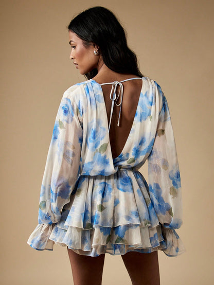 Saylia – Robe mini à col V profond et volants superposés