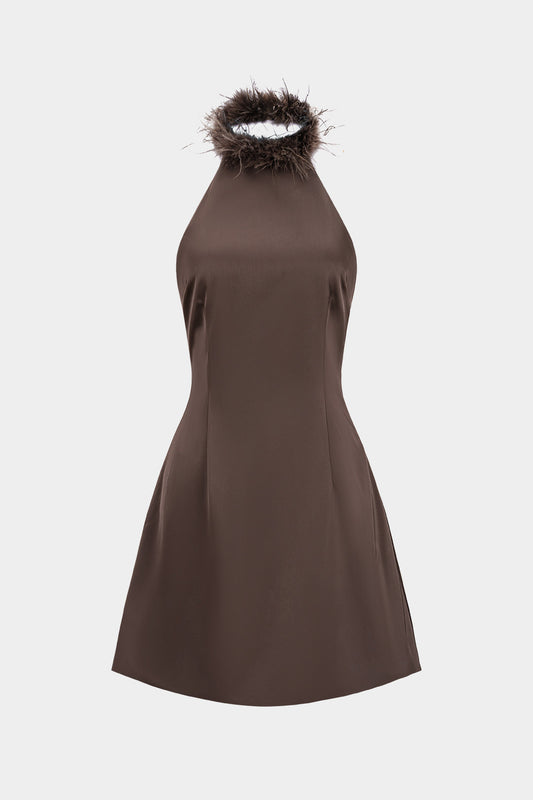 Micas – Robe mini sans manches à col halter et design patchwork