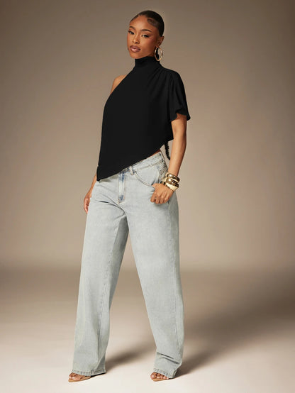 Denimoi – Top mousseline transparent à une épaule, style Ibiza