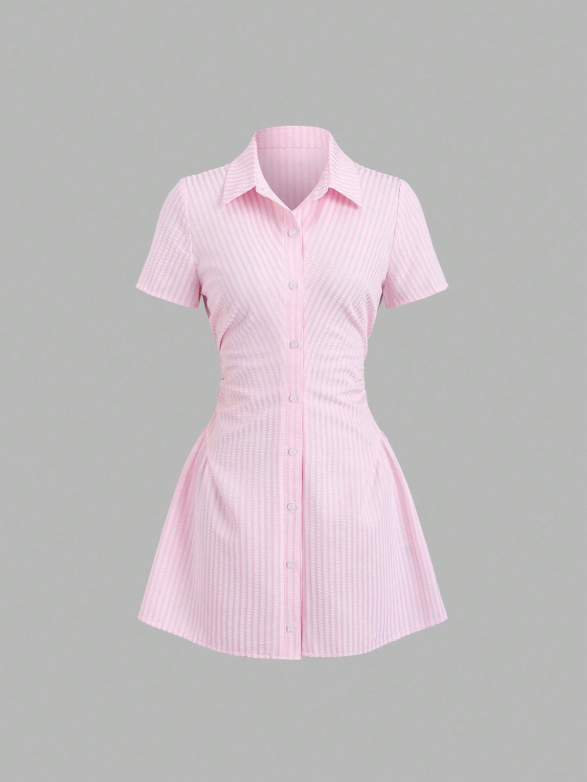 Sweetra Ismora – Robe chemise cintrée à manches courtes et taille affinante