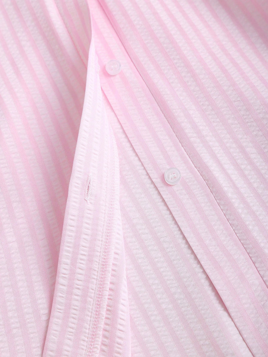 Sweetra Ismora – Robe chemise cintrée à manches courtes et taille affinante