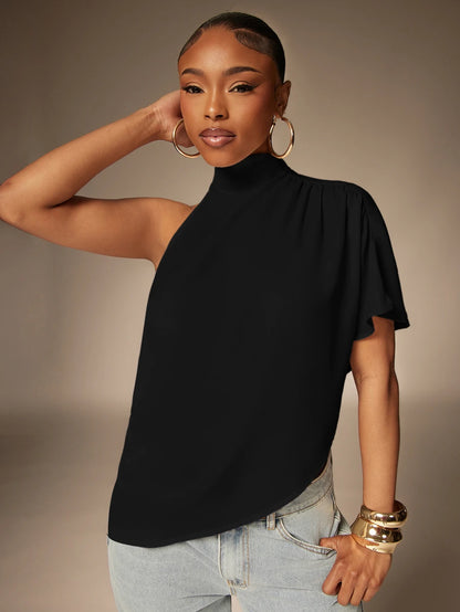 Denimoi – Top mousseline transparent à une épaule, style Ibiza