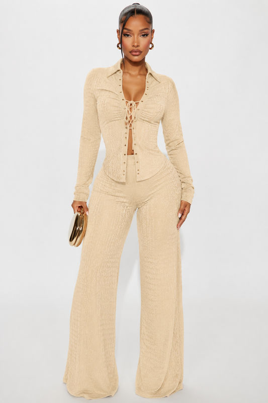 Taking It Back Textured Mesh Pant Set - Wine