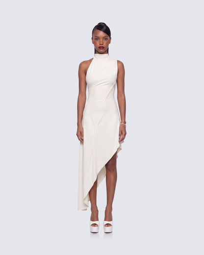 Bachina - Billie Ivory Cinched Detail Open Back Tailored Midi Dress