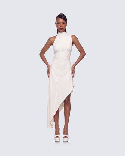 Bachina - Billie Ivory Cinched Detail Open Back Tailored Midi Dress