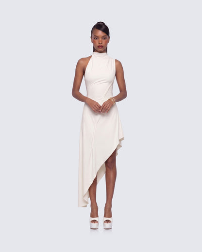 Bachina - Billie Ivory Cinched Detail Open Back Tailored Midi Dress