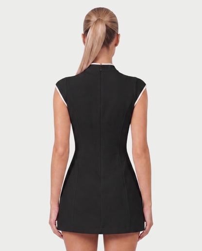 Bachina – Robe mini col montant avec piping contrasté