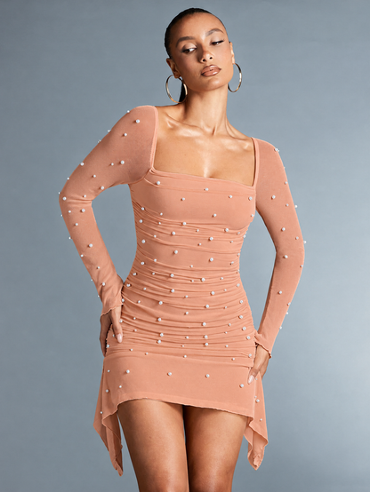 SHEIN BAE – Robe asymétrique à perles et ourlet irrégulier