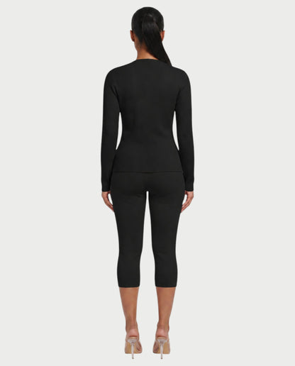 Saylia – Ensemble top boutonné et pantalon capri en tissu léger et coupe ajustée