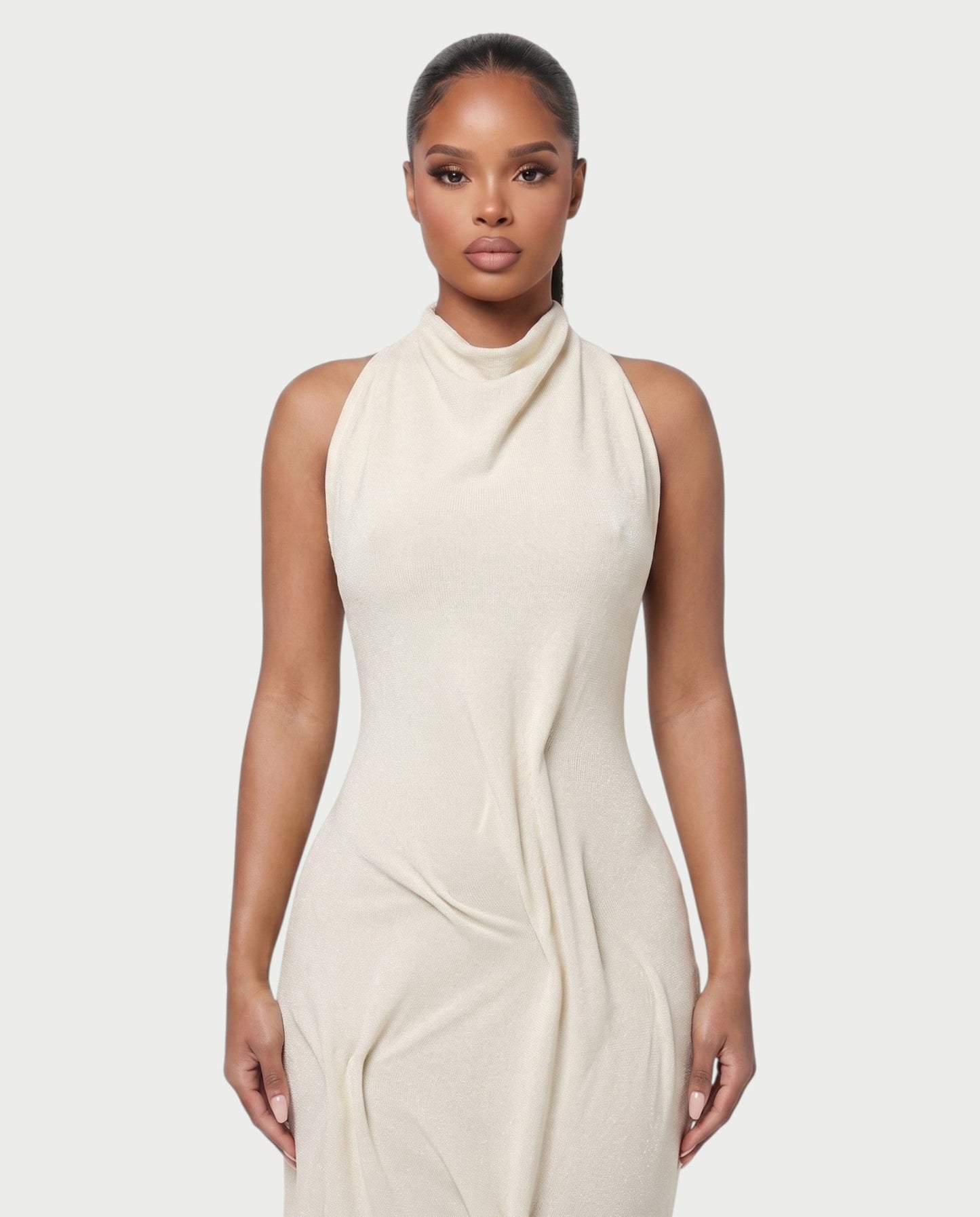 Bachina – Robe maxi asymétrique à dos ouvert et drapé