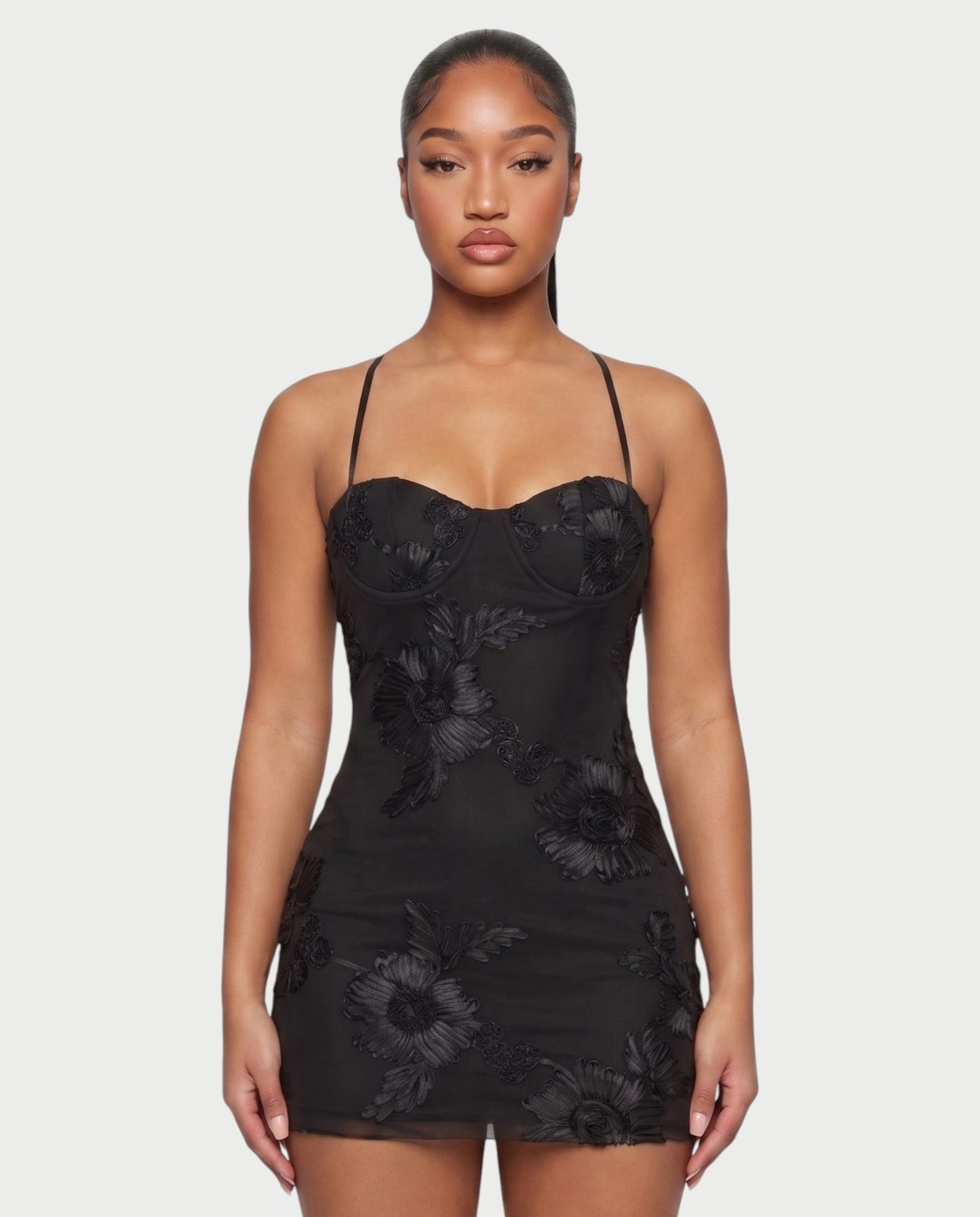 LYSENNE Floral Lace-Up Back Mini Dress