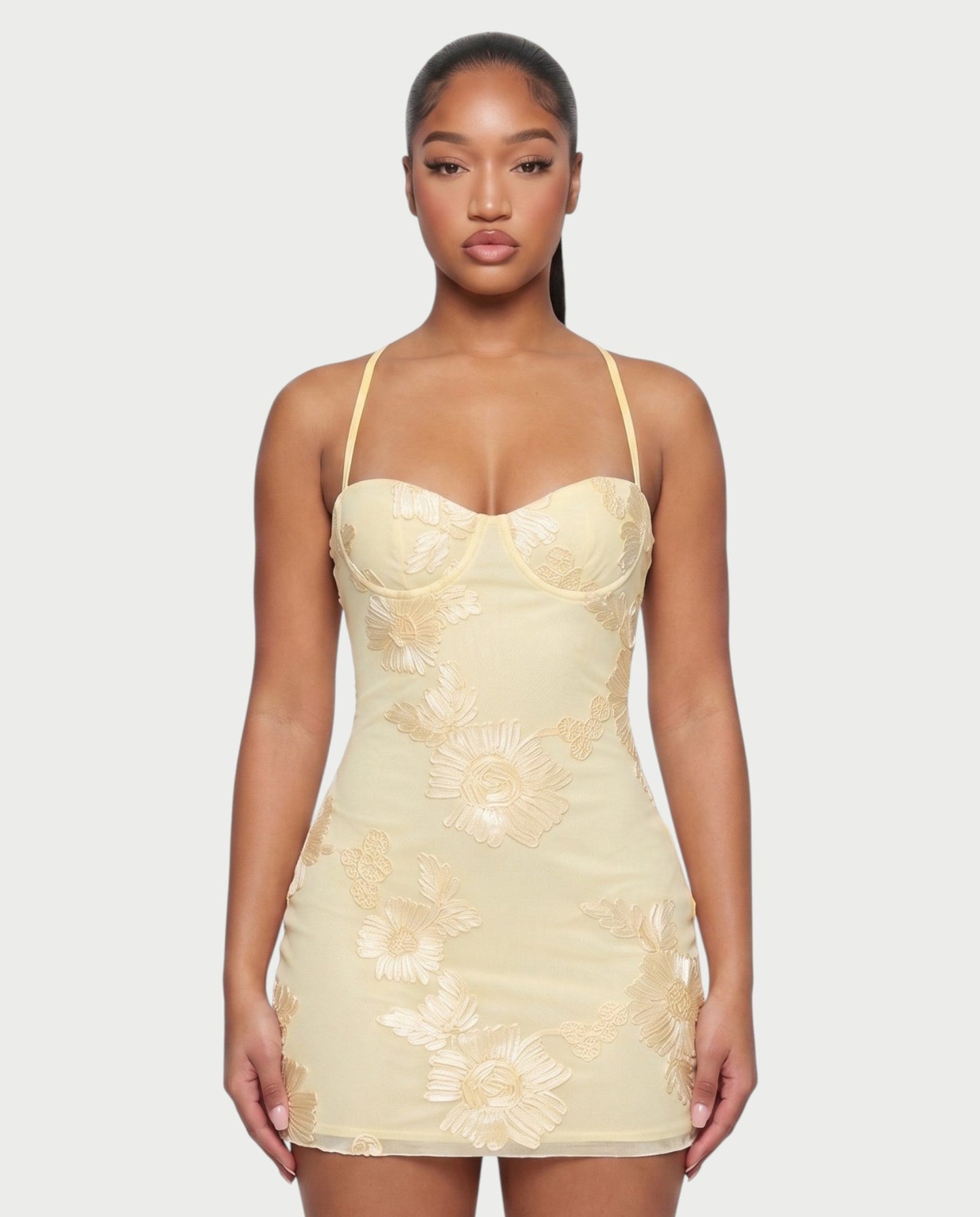 LYSENNE Floral Lace-Up Back Mini Dress