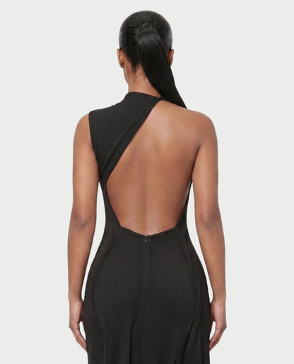Bachina – Robe maxi asymétrique à dos ouvert et drapé