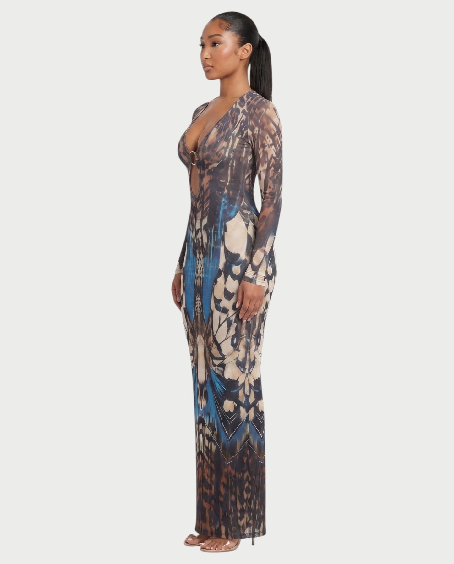Bachina MARFINA – Robe longue bodycon à manches longues et ceinture buckle