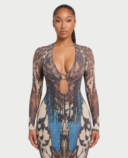 Bachina MARFINA – Robe longue bodycon à manches longues et ceinture buckle