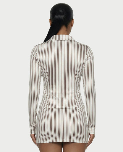 AVENYA – Ensemble chemise rayée à manches longues et mini jupe ajustée