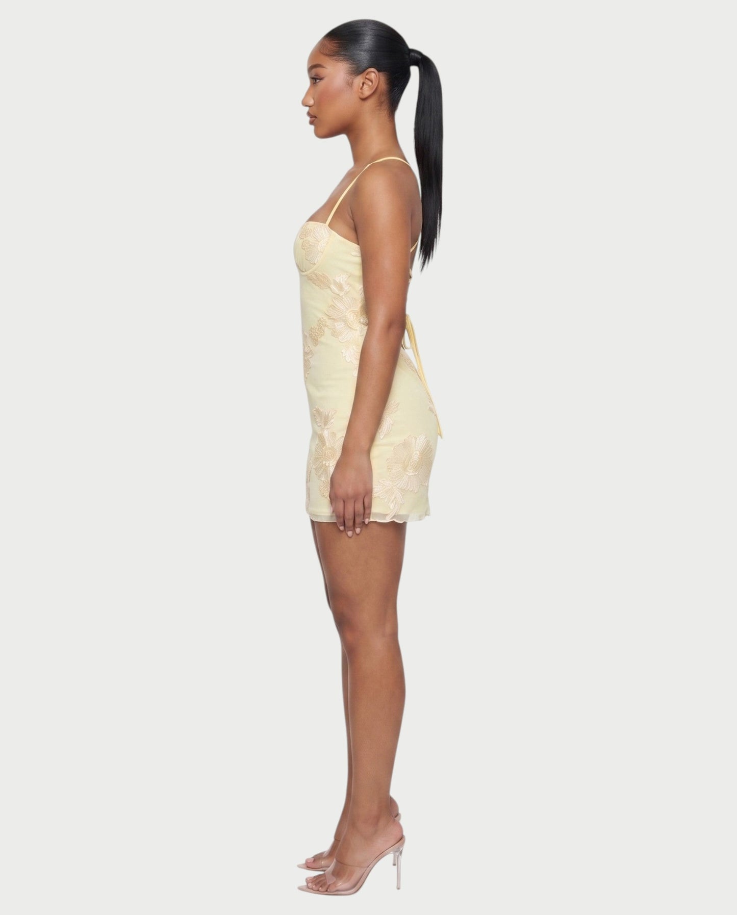 LYSENNE Floral Lace-Up Back Mini Dress