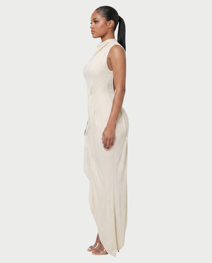 Bachina – Robe maxi asymétrique à dos ouvert et drapé