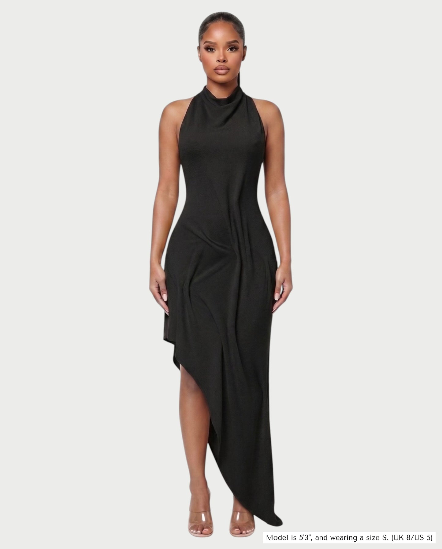 Bachina – Robe maxi asymétrique à dos ouvert et drapé