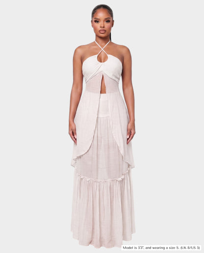 Salyne – Ensemble top cutout et jupe à volants, coupe ajustée