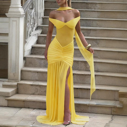 Crossborder – Robe longue en tulle à décolleté dos nu et fente latérale