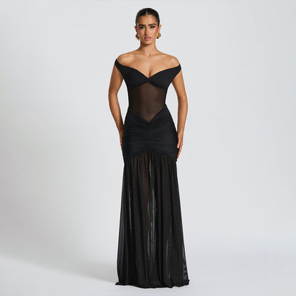 Crossborder – Robe longue en tulle à décolleté dos nu et fente latérale