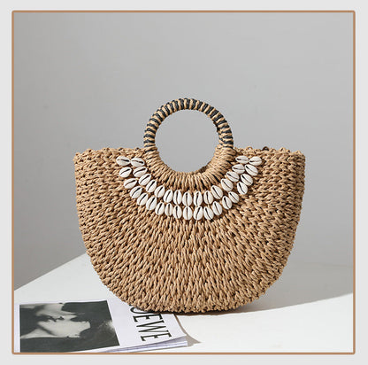 ATYWS – Sac en paille tressé à design demi-lune pour la plage
