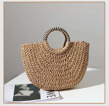 ATYWS – Sac en paille tressé à design demi-lune pour la plage
