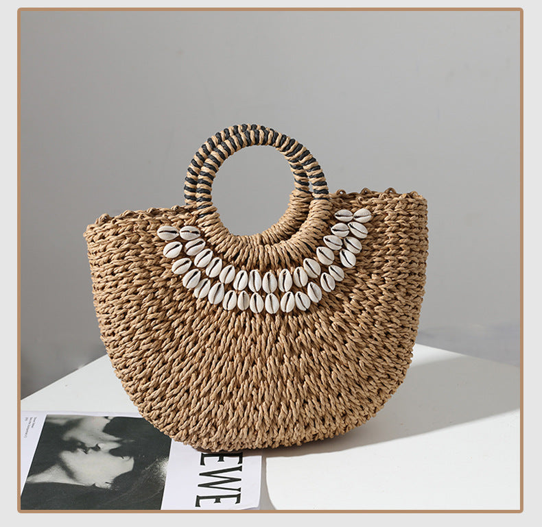 ATYWS – Sac en paille tressé à design demi-lune pour la plage