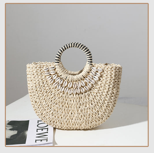 ATYWS – Sac en paille tressé à design demi-lune pour la plage