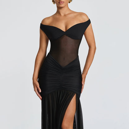 Crossborder – Robe longue en tulle à décolleté dos nu et fente latérale