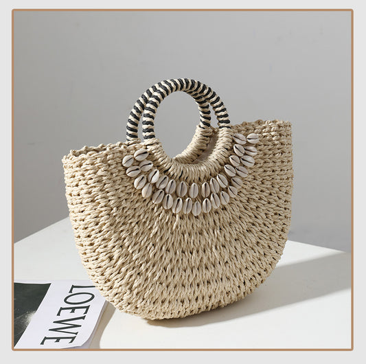 ATYWS – Sac en paille tressé à design demi-lune pour la plage