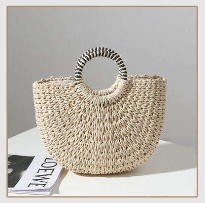 ATYWS – Sac en paille tressé à design demi-lune pour la plage