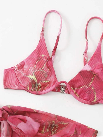 LuxeWave – Maillot de bain trois pièces en dentelle avec coupe sexy et design festif