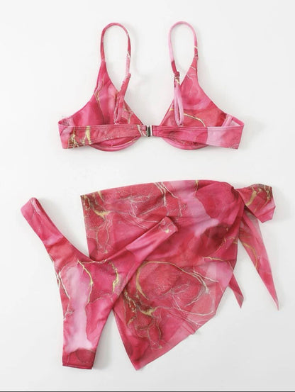 LuxeWave – Maillot de bain trois pièces en dentelle avec coupe sexy et design festif