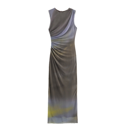 ATYWS - Robe midi plissée avec sérigraphie et coupe ajustée