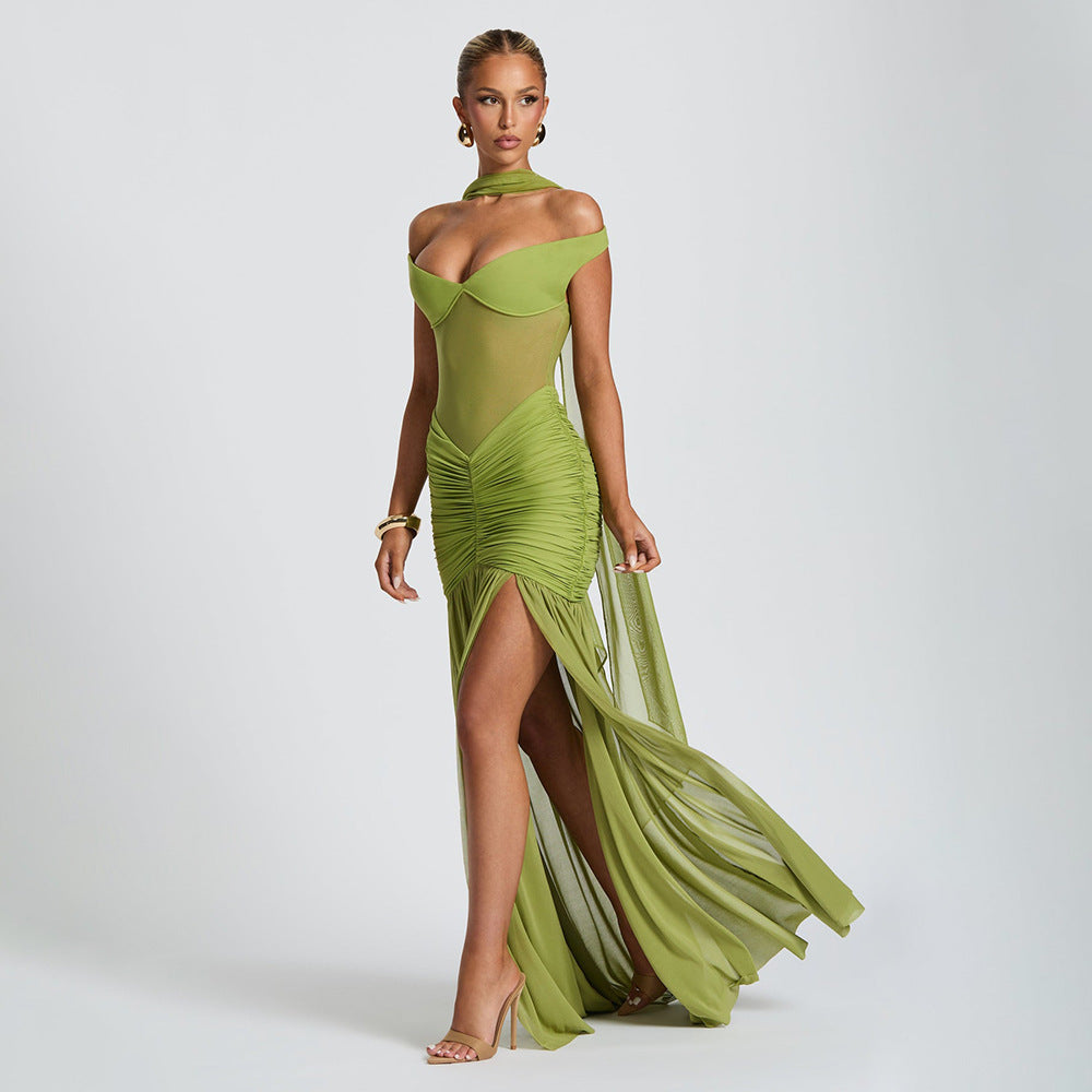 Crossborder – Robe longue en tulle à décolleté dos nu et fente latérale