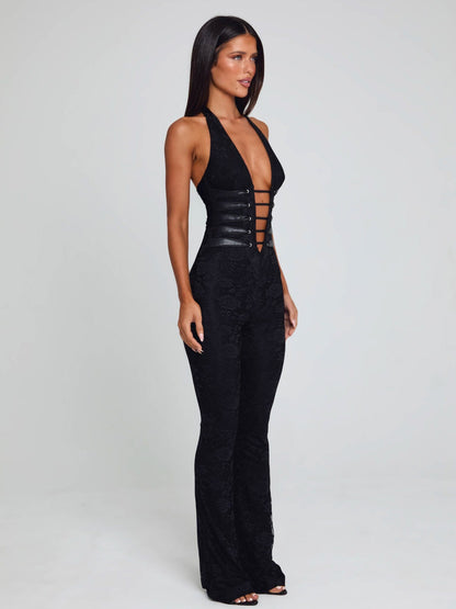 SHEIN MOD – Combinaison en dentelle avec dos nu et jambes évasées
