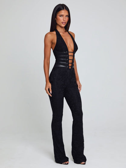 SHEIN MOD – Combinaison en dentelle avec dos nu et jambes évasées
