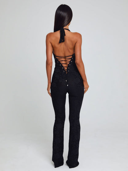 SHEIN MOD – Combinaison en dentelle avec dos nu et jambes évasées