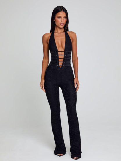 SHEIN MOD – Combinaison en dentelle avec dos nu et jambes évasées