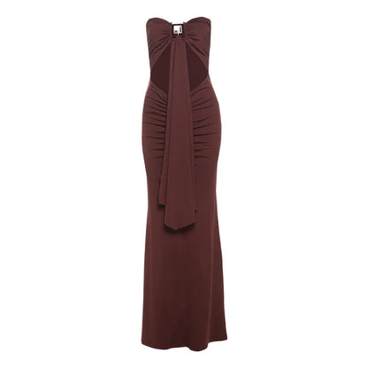 ATYWS - Robe plissée sans manches Slim, taille haute, design exposé