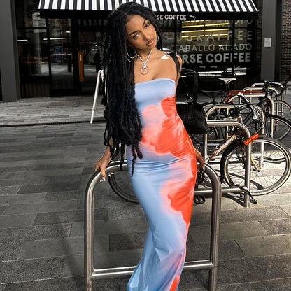 Robe Maxi Tube Imprimée Sans Bretelles